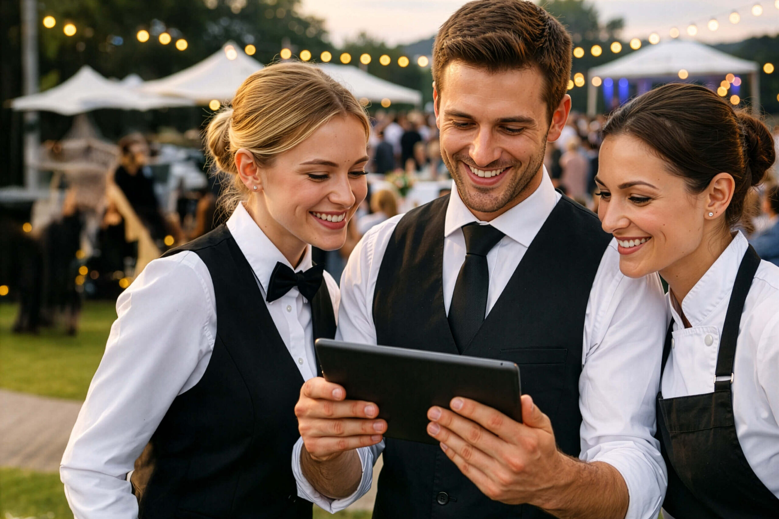 Catering Crew mit Tablet