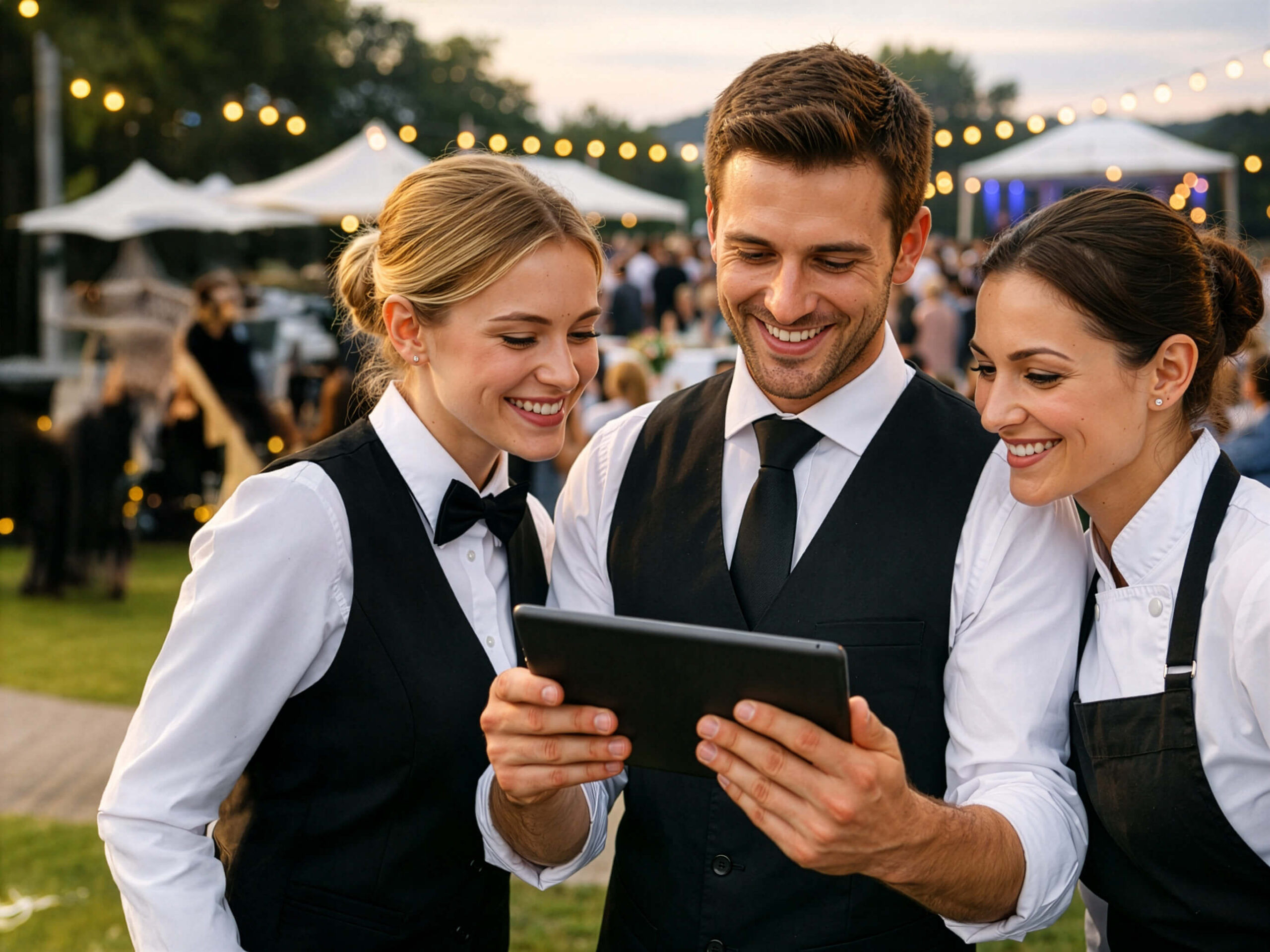 Catering Crew mit Tablet